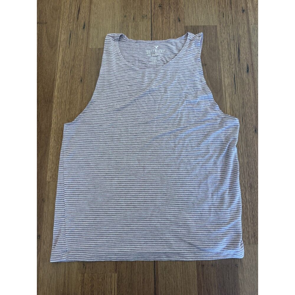 American Eagle Soft & Sexy Striped High-Neck Tank Top Size Large
